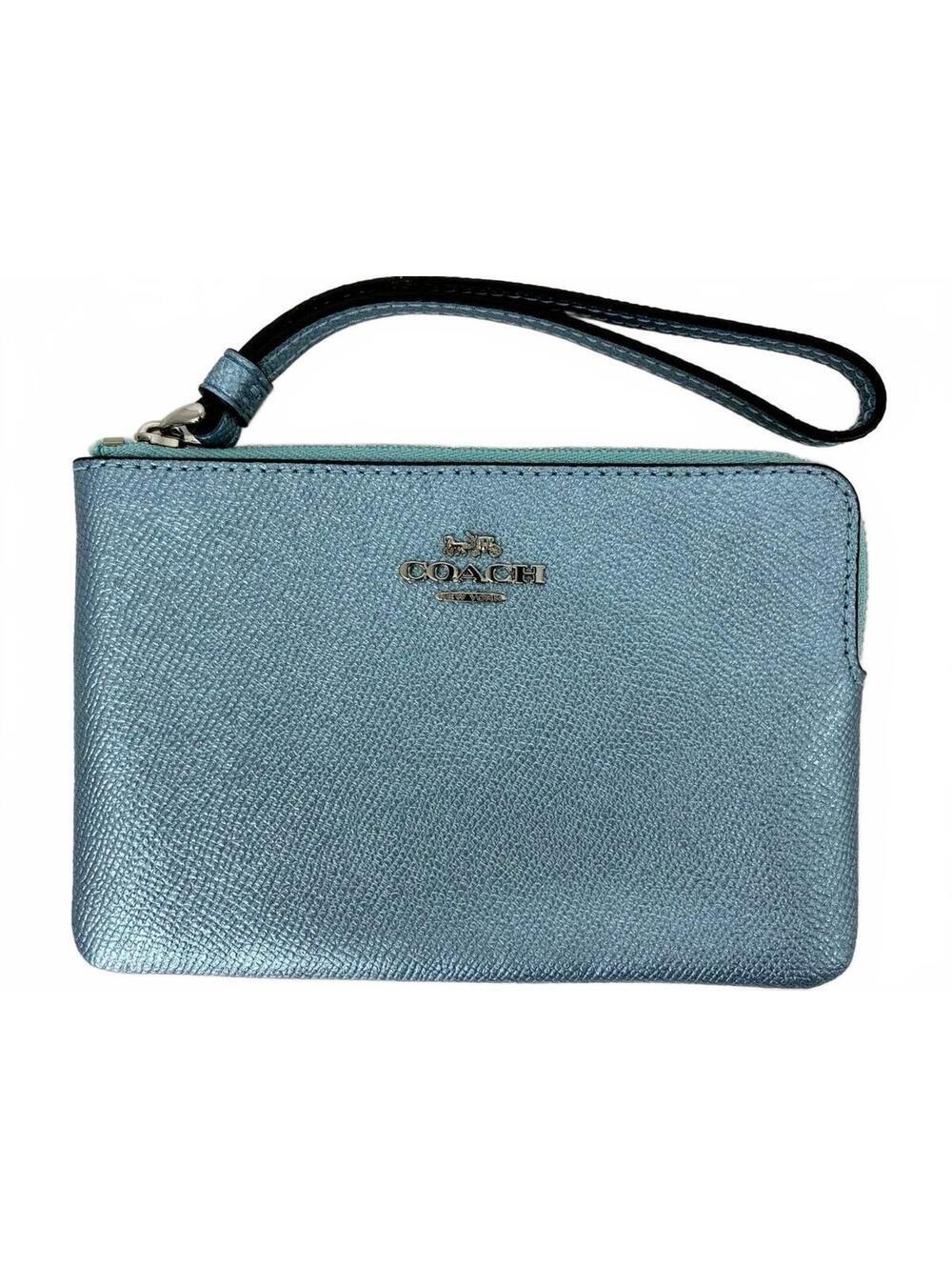 Coach Metallic Blue Leather Wristlet Wallet